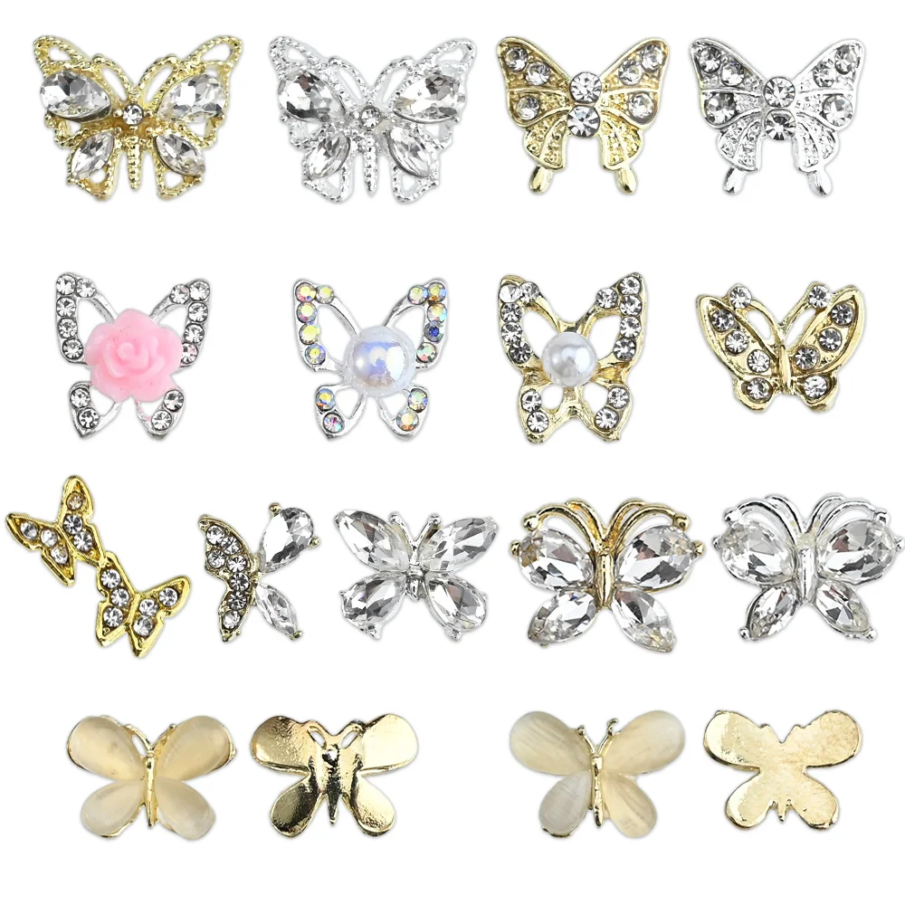 

10Pcs Hollow Butterfly Nail Rhinestones Alloy Diamond Shinny Nail Art Decorations 3D Butterfly Gold/Silver Luxury Nail Charms
