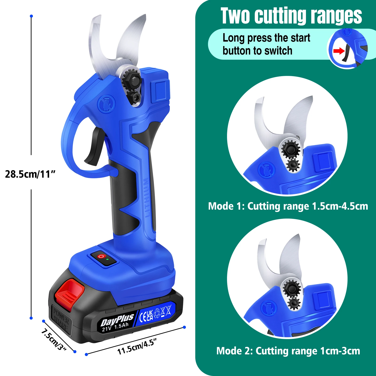 21V Brushless Electric Garden Secateurs Cordless Pruning Shears with 2 x 1.5Ah Rechargeable Batteries