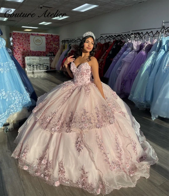 Women's Lace Quinceanera Dresses Ball Gown Sweetheart Quince Dresses with  Sleeves Sweet 15 Dresses