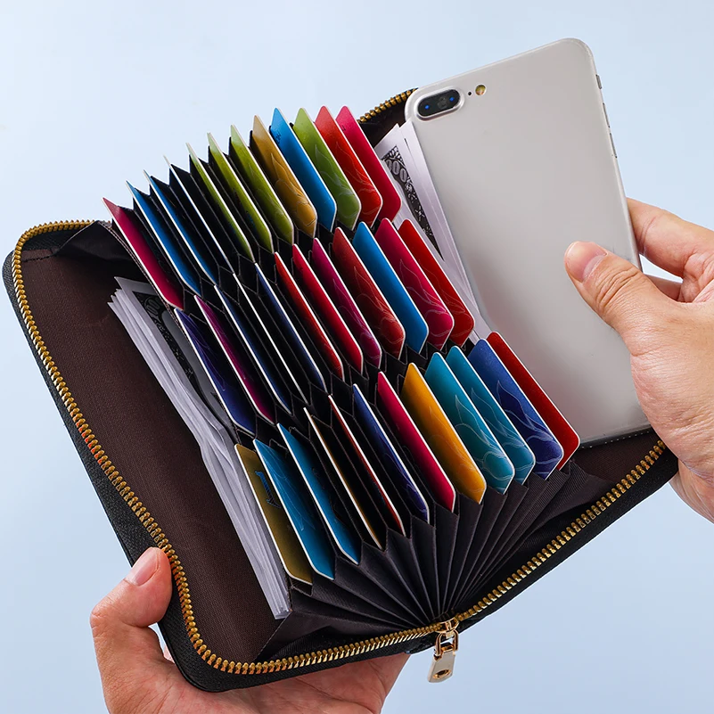 Women/men Business Card Holder Red/coffee/back Passport Cover Bank/credit Card Holder Case with 36 Bits Long Wallet