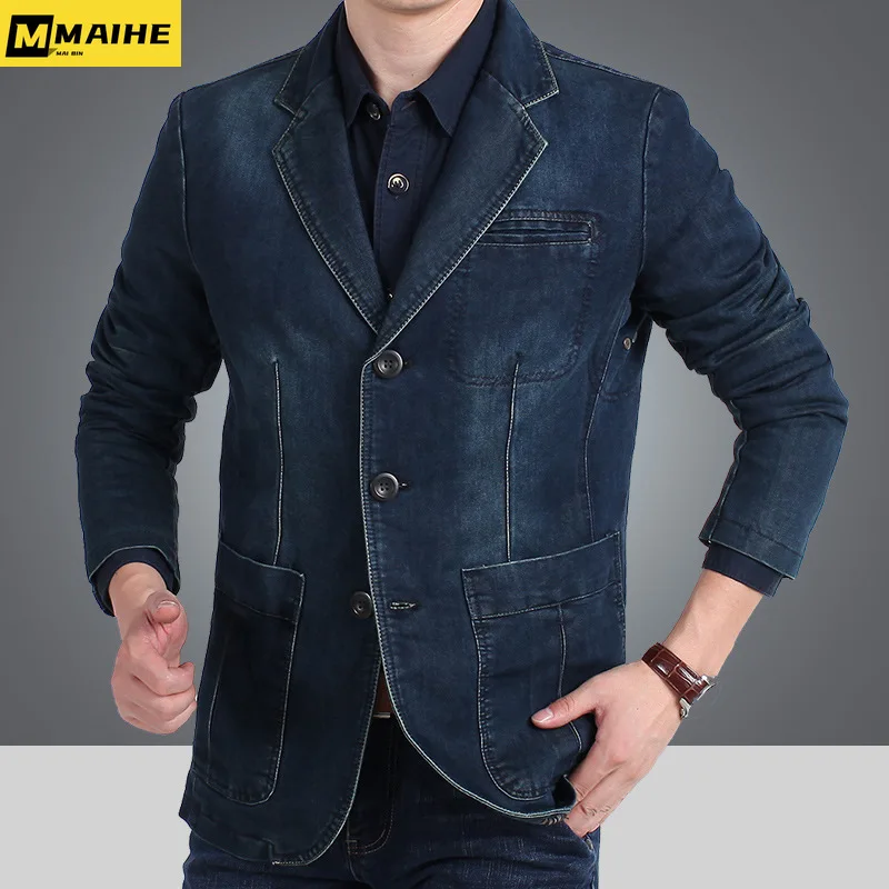 2023 Spring New Casual Cotton Denim Suit Jacket Men Classic Fashion Slim Washed Retro Blue Jeans Blazer Coat Male Brand Clothing