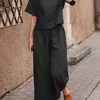 2025 Summer New Women's Fashion Cotton Linen Suit Short Sleeves 2-Piece Set European American Line Color Cross-Border Trade 4