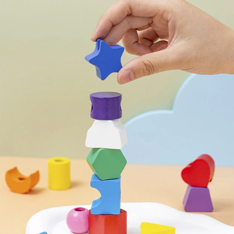 Montessori Wooden Toys Color Shape Matching Puzzle Game Colorful Beaded Color Cognition Early Educational Toys Gift For Children 3