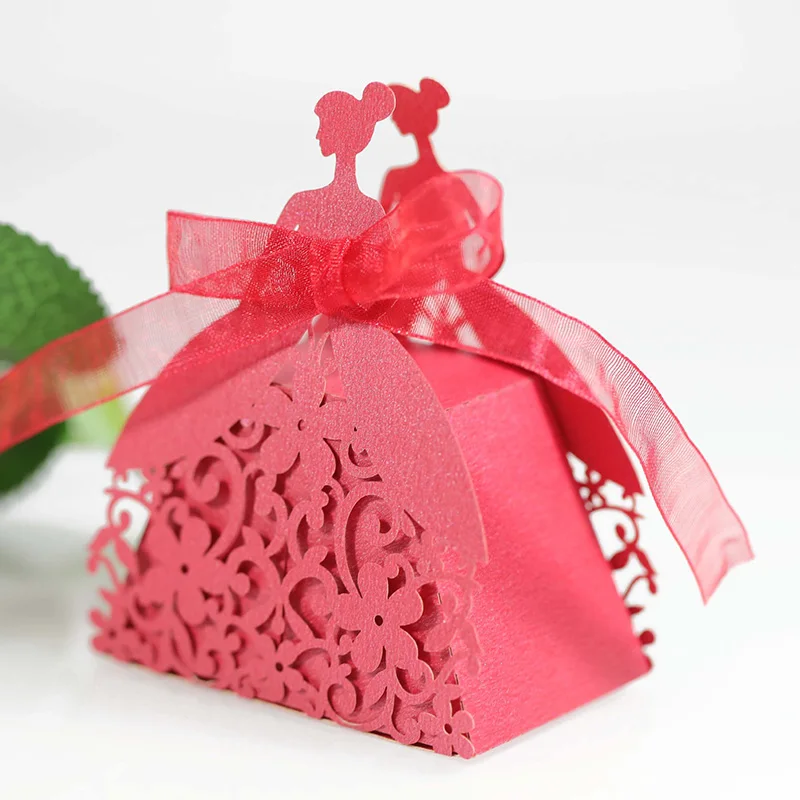 Laser Cut Pearl Paper Gift Boxes with Ribbon – Elegant Candy Chocolate Packaging for We... - SKU GBR17058 - UGI Packaging