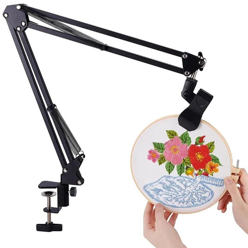 A45G-Black Embroidery Table Stand Kit 8-12Mm Hole Hand Embroidery Stand Knee Folding For Hoop