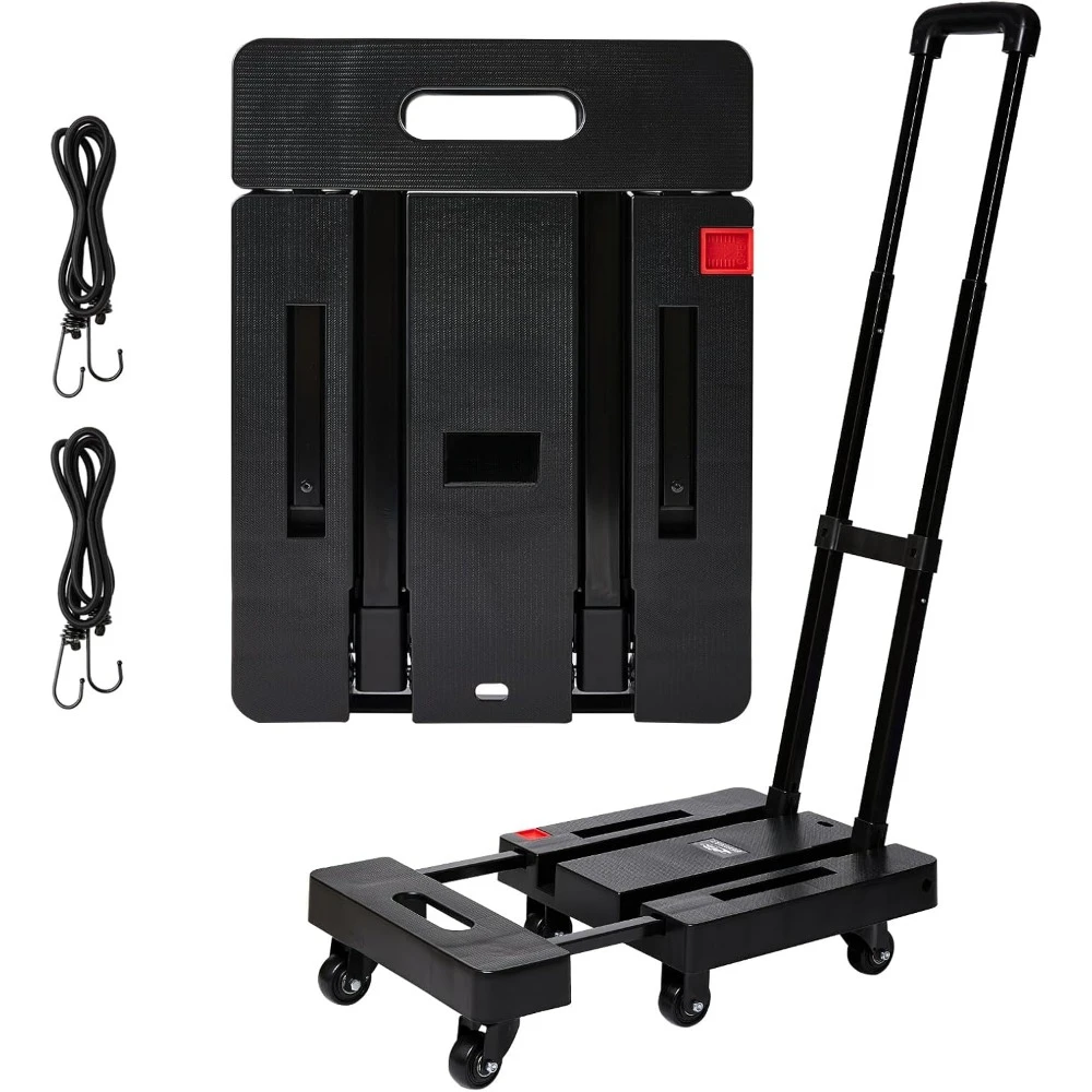 Folding Hand Truck Heavy Duty Folding Hand Truck Dolly with 4 Universal Wheels and 3 Swivel Wheels