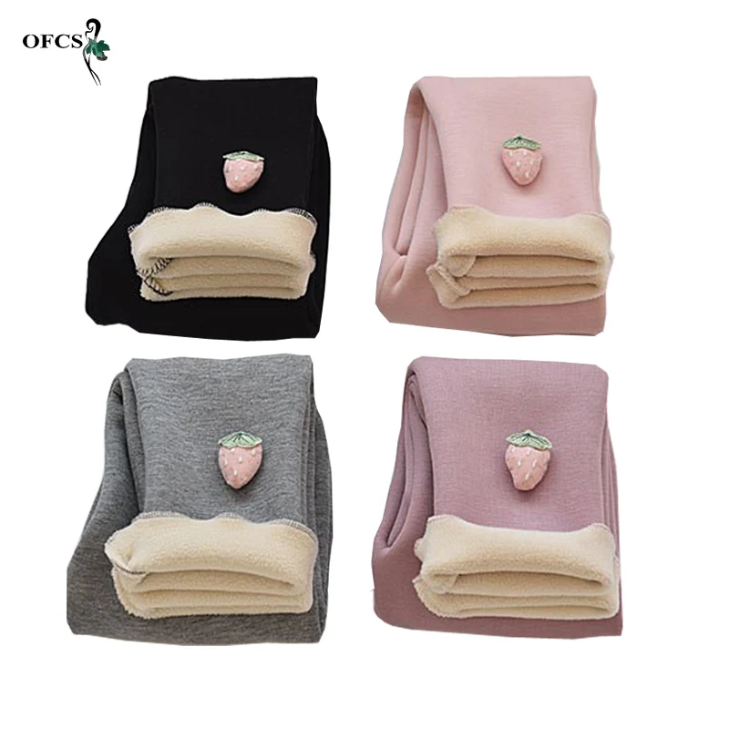 

Winter Children' Leggings Sweet Girls Plus Velvet Elastic Waist Pants Cheap Baby Clothes New Arrival Infant Slim Trousers 90-140
