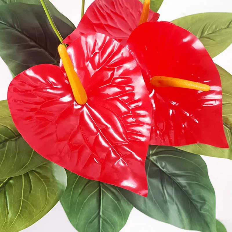 18 Heads Artificial Anthurium 50cm Red Green Plastic Plant for Outdoor Garden Porch Window Sill Home Room Decoration Fake Plants 4