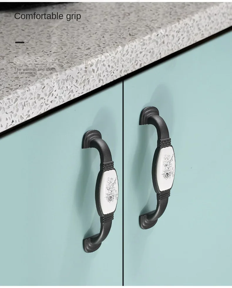 Description Picture 4 of itemVintage Zinc Alloy+Ceramic Cabinet Knobs and Handles European Style Gold/Black Kitchen Door Handle Pulls Furniture Hardware