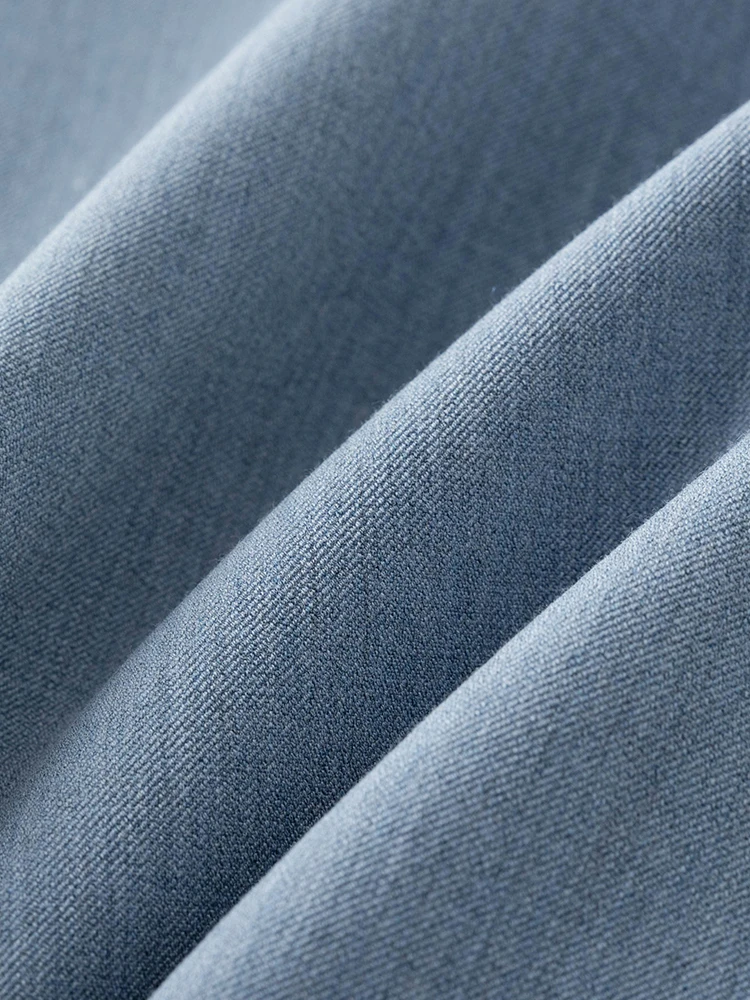 ZIQIAO Light Denim Color Front Shoulder Suit Jackets Notched Collar Single Breasted Office Lady Pocket Design Blazers 24ZQ91122