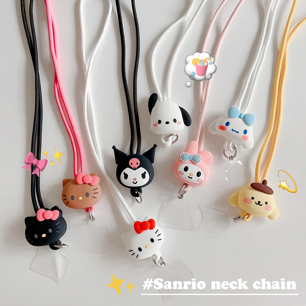 Sanrios Hello Kitty Kuromi Cinnamoroll Silica Gel Lanyard For Phone Case Iphone 14 13 Pro Max Samsung Redmi All Smartphone Gifts