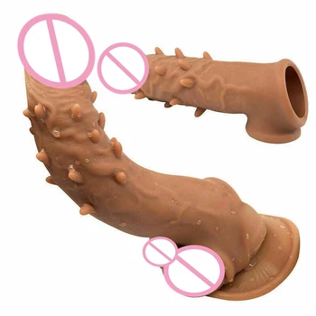 4 Types Realistic Condoms Reusable Penis Sleeve Extender Delay Ejaculation Dildo Enhancer Cock Ring Sex Toys for Men 3