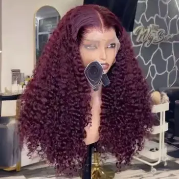 Water Wave 99J Red Burgundy Color Synthetic 13X4X1 Lace Front Wig For Black Women Prepucked Bleach Knot Glueless Wig Daily Party