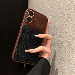 Color - Block PU Leather Case with Large Window and Glass Lens Protection - iPhone 14 (Black Red)
