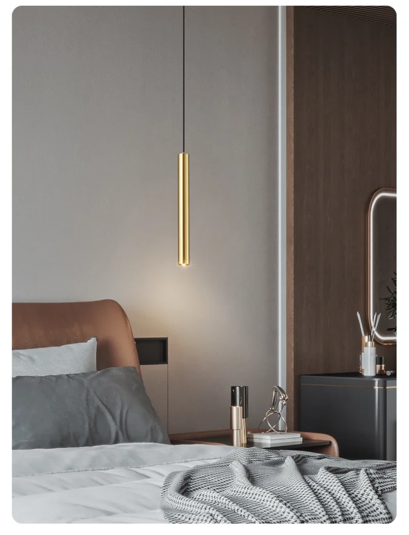 Modern pendant lighting in bedroom setting