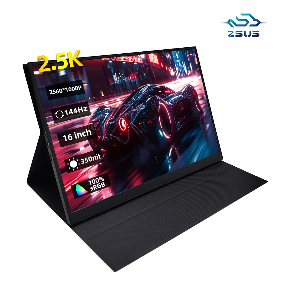 ZSUS Portable Monitor 16 Inch Model 2560x1600, 100% sRGB 16:10 Low Blue Light for Xbox PS4 PS5 Switch Cell Phone PC Laptop Extension