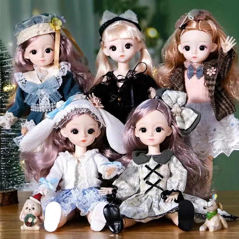 30cm Kawaii BJD Doll Girl 6 Points Joint Movable Doll with Fashion Clothes Soft Hair Dress Up Girl Toys Birthday Gift Doll New