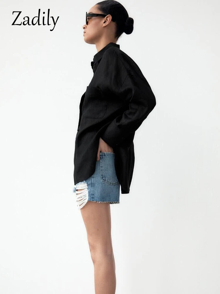 Long Sleeve Womens Black Button Shirt | Black Button Blouse