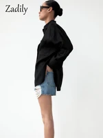 Zadily Minimalist Oversize Black Button-Up Blouse 4