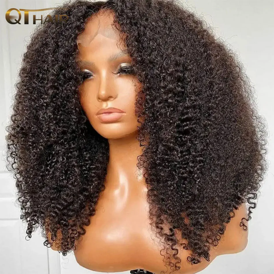QT Brazilian 13x4 Kinky Curly Lace Front Wigs Transparent Lace Frontal Curly Wigs For Black Women Pre Plucked With Baby Hair 2