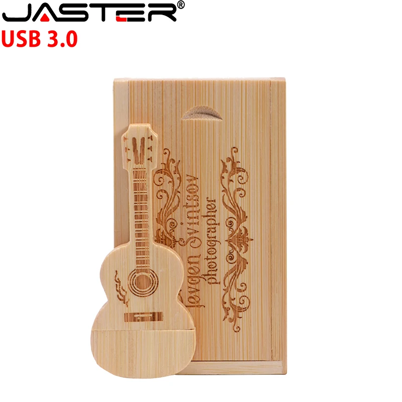 

JASTER USB 3.0 flash drive Guitar Pen drive Wooden box Memory stick Free custom logo Pendrive Creative Wedding gifts 32GB 64GB
