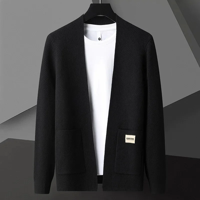 Spring and Autumn New Men's Knitted Cardigan High Quality Korean Version Casual Fashion Pocket Shawl Sweater Solid Color Coat