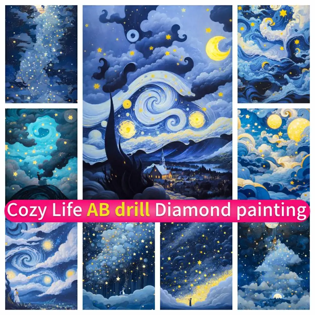 

Mosaic DIY Art 5D AB Diamond Painting Starry Night Sky Full Drill Round Square Corss Stitch Kit Embroidery Rhinestones New 2024
