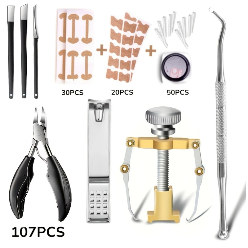 Professionelles Werkzeug zur Korrektur eingewachsener Zehennägel (102/104/107 Stück) Gebogene Zangen Nagelseparator Nagelknipser Fixierer Pediküre-Korrektoren – Detail 5