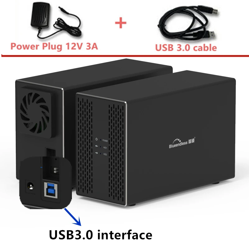 Dual Bay Gabinete Hdd Externo Sata Array Gabinete com Função Raid Usb Disk Array Box 3.5 - Imagem 6