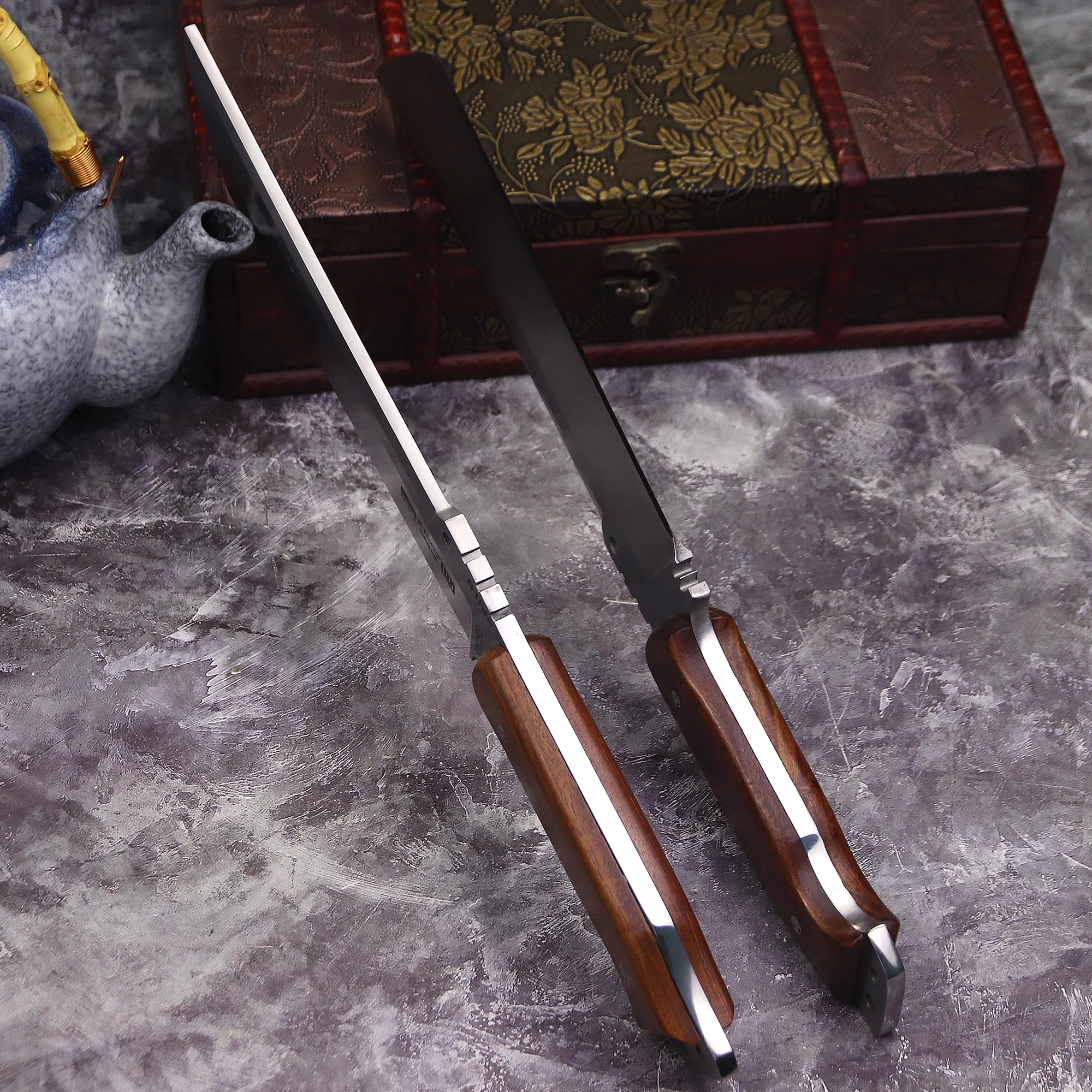 WPKOPYA(USA) Upgraded and thickened DC53 multi-functional Full Tang Chai knife + leather sheath, outdoor camping tool knife 4
