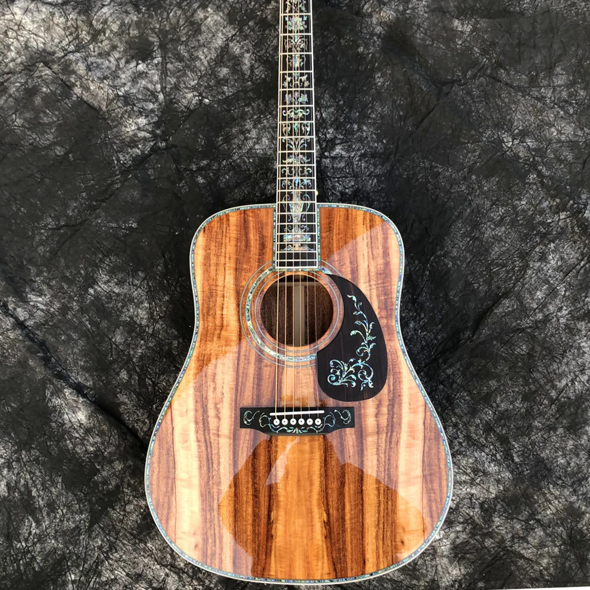 

All Koa Wood 41" Inches D Type Acoustic Guitar Real Abalone Inlay Ebony Fingerboard Guitarra