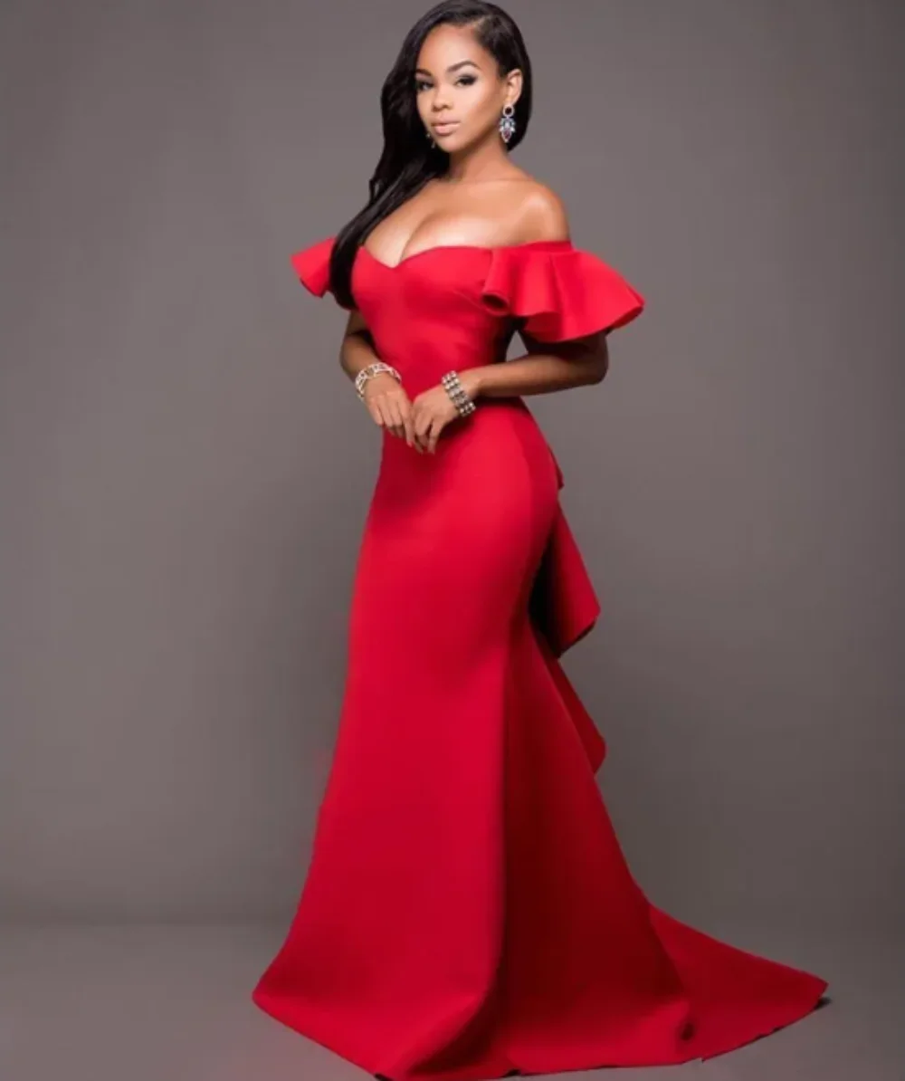 

Red Off The Shoulder Prom Dress Sweetheart Illusion Lace Sleeveless Appliques Sweetheart Evening Vestidos De Novia Dress Flower