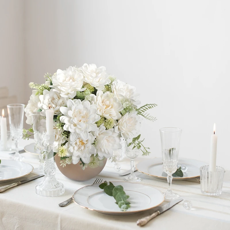 1 Stück künstliche Dahlie Blumen Bouquet Seide Kunstblumen für zu Hause Hoom Dekor Garten Hochzeit Dekoration Bräute Bouquet Zubehör – Detail 7