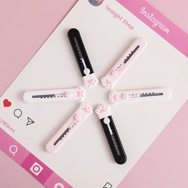 2pcs Kawaii Mini Pocket Cat Paw Art Utility Knife Express Box Knife Paper Cutter Craft Wrapping Refillable Blade Stationery utility knife paper cutter craft cutting knife