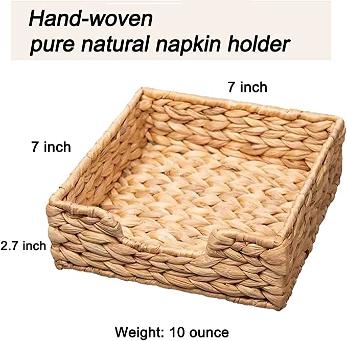 Water Hyacinth Napkin Holder 7" Woven Servilletero For Table Wicker Napkin Baskets For Cocktail Paper Napkins Napkin Tray holder 6