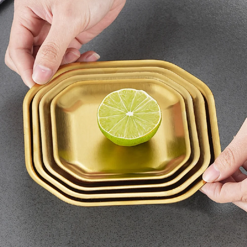 Korean Tableware Square Dessert Pastry Plate Stainless Steel Serving Plate Cake Snack Kimchi Sauce Dipping Tray Kitchen Utensils