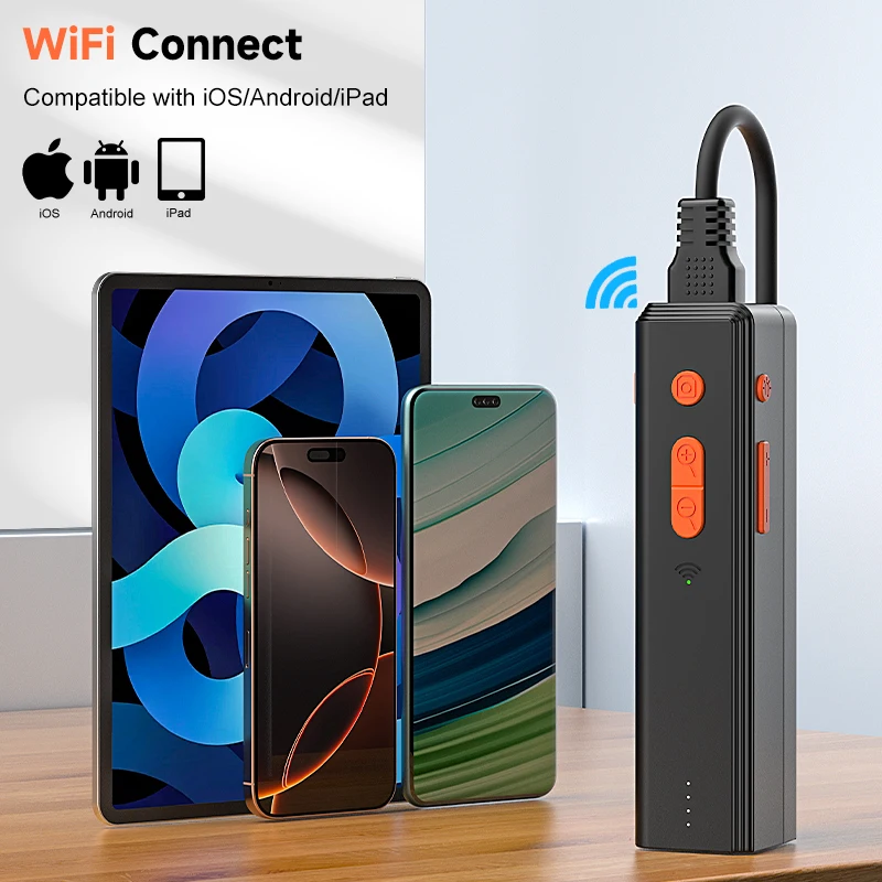 WiFi Borescope 3.9mm 8mm 1080P Camera for iOS/Android Wireless Waterproof Endoscope Split Design Rigid Cable for Inspection Pipe 3