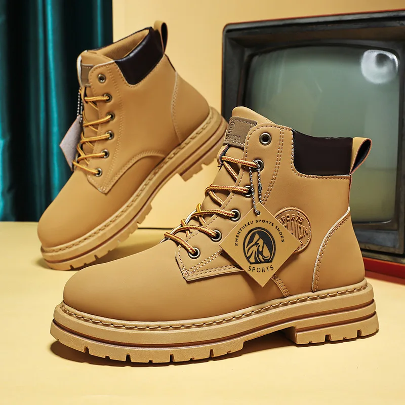 Men Shoes Fashion Motorcycle Boot Waterproof Leather Boots Winter Lace-Up Platform Boot New High Top Boots for Men Botas Hombre 1