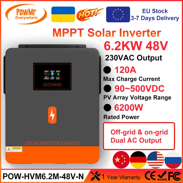  PowMr 6200W Solar Inverter 48V DC to 220-230VAC,Off