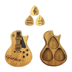 1 Set Guitar Picks Box Eye-catching Dust-proof Wood Guitar Picks Holder Music Instrument Accessory Set for Outdoor