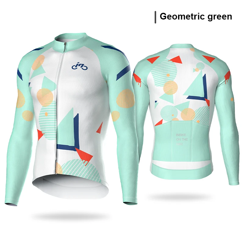 thumbnail image 1 of INBIK - Maillot de ciclismo de manga larga para hombre, ropa para ciclismo de carretera, camisetas para montar en bicicleta de montaña, maillot de ciclismo rápido con cremallera completa y bolsillos, 1 of 5