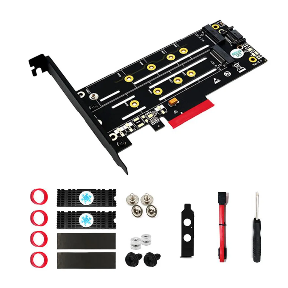 

Адаптер M.2 NVMe SSD NGFF к PCI-E X4, адаптер M.2 SATA к SATA III, адаптер, карта M Key B KEY, двойной интерфейс, с черным радиатором