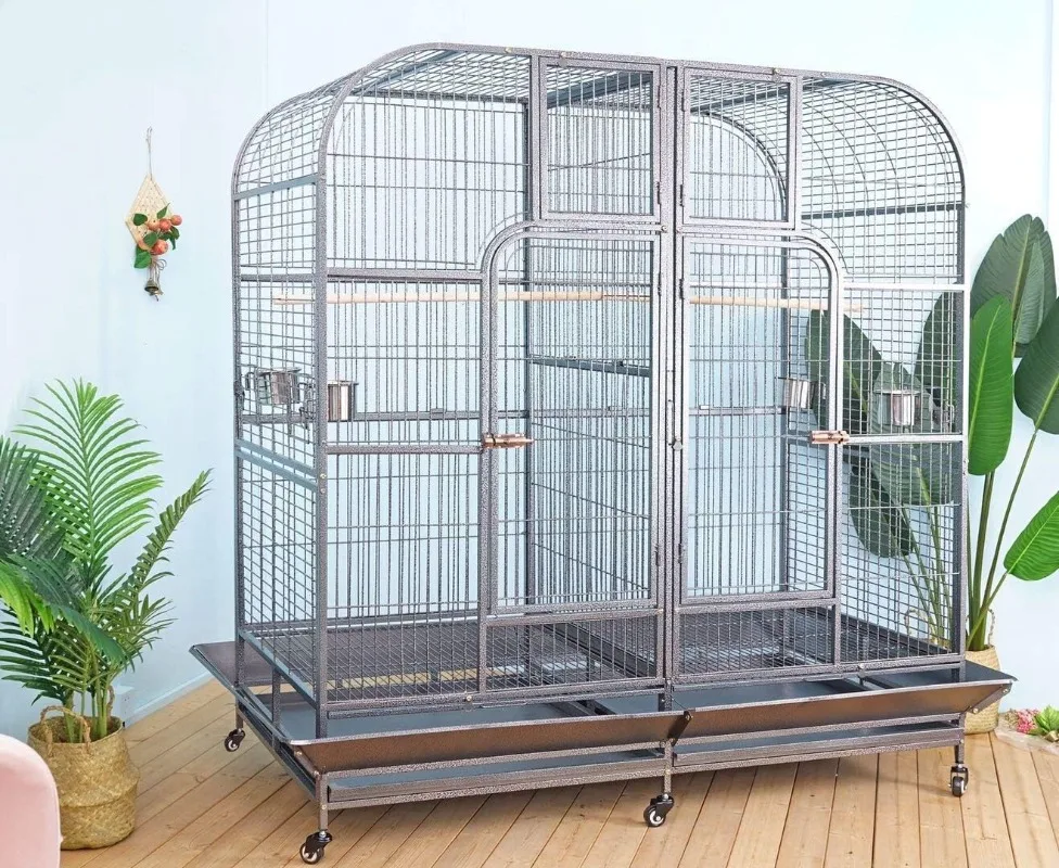 Double Cage with Center Divider for Bird Parrot Aviary W64xD32xH73 New Huge double size aviary Removable trays and grates