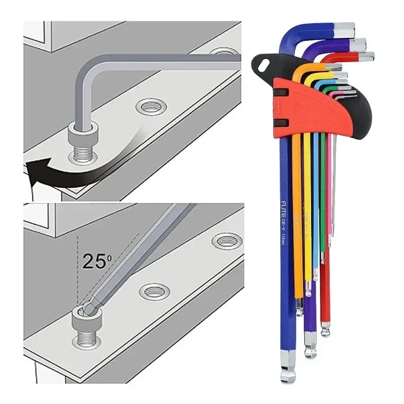 Main tenant une clé Torx pliante du kit de 5 clés hexagonales et Torx pour modélisme, outillage de précision.