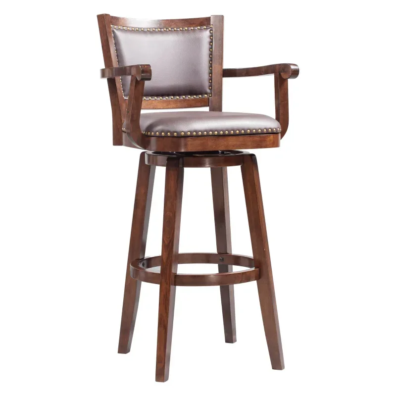 

Boraam Broadmoor 34-Inch Bar Height High Back Swivel Wood Bar Stool with Arms, Cappuccino Finish Counter Stool for Kitchen