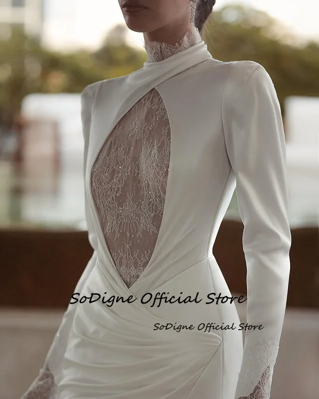 SoDigne Mermaid Wedding Dresses High Neck Full Sleeves Satin/Lace Bridal Dress Long Wedding Gown Robe De Mairee Customized 13 Sb425e766c94841b98eb74065a211f0d25