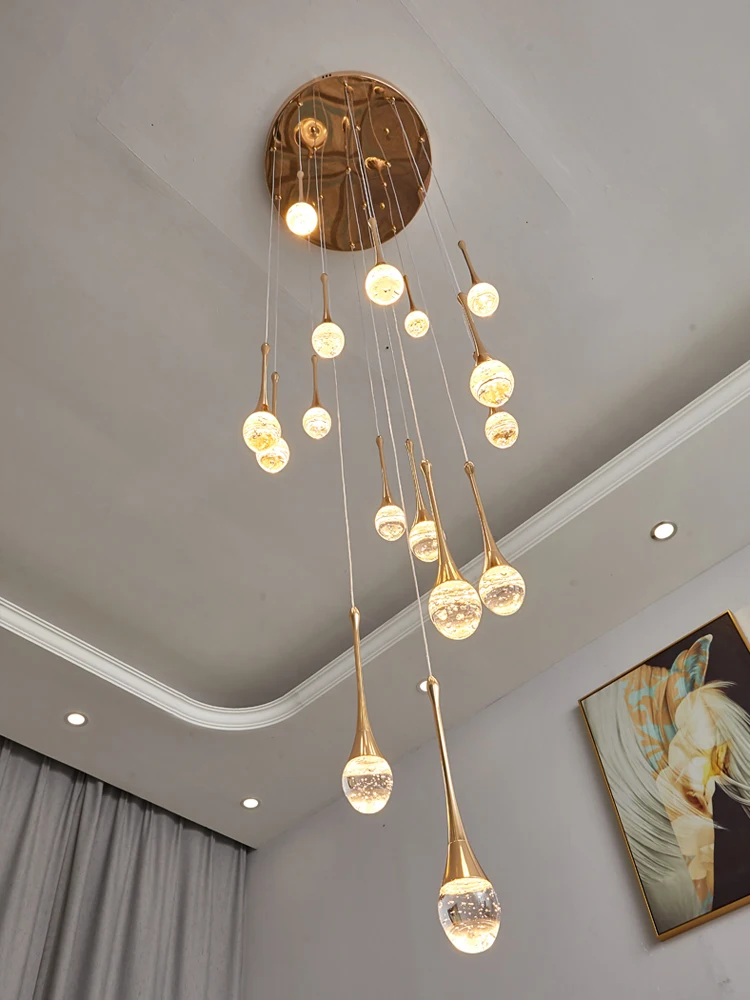 Crystal Chandelier Nordic Living Room Chandelier Modern Attic LED Water Dropl Luxurious Crystal Staircase