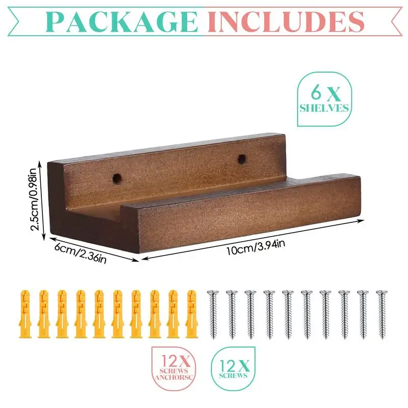 6Pcs Wood Vinyl Record Shelf Wall Mount Small Wall Record Holder Display Shelf Vinyl Record Shelves Record Album Display Holder 6