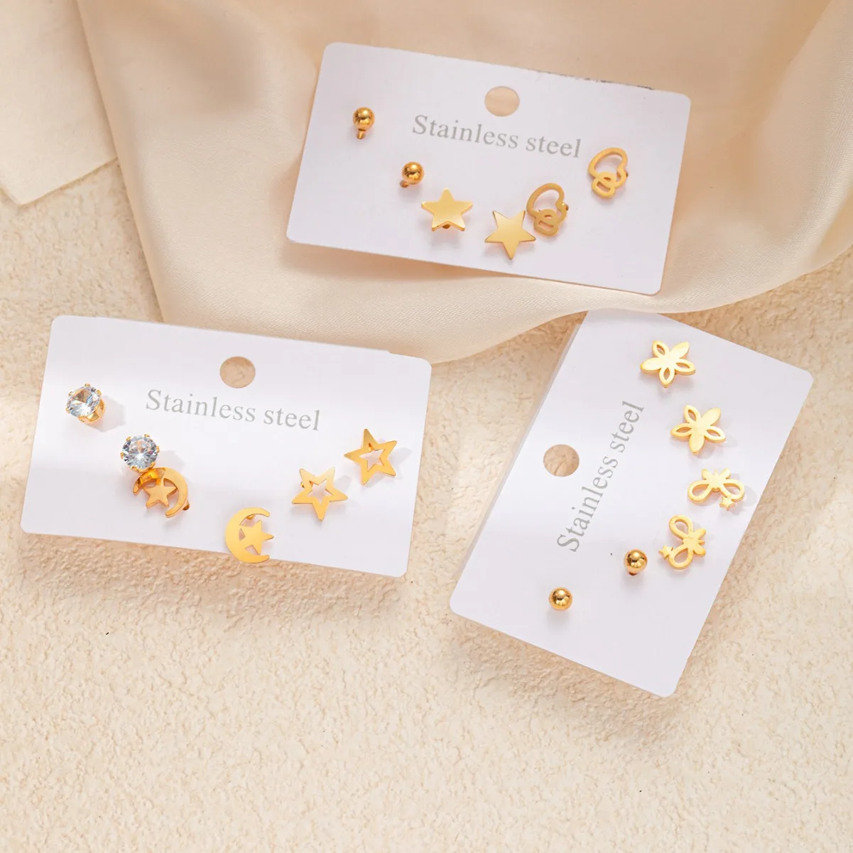 Luxury 316L Stainless Steel 6 Pieces Star Moon Zircon Earring for Women Simple Delicate Jewelry Gifts Wholesale 2