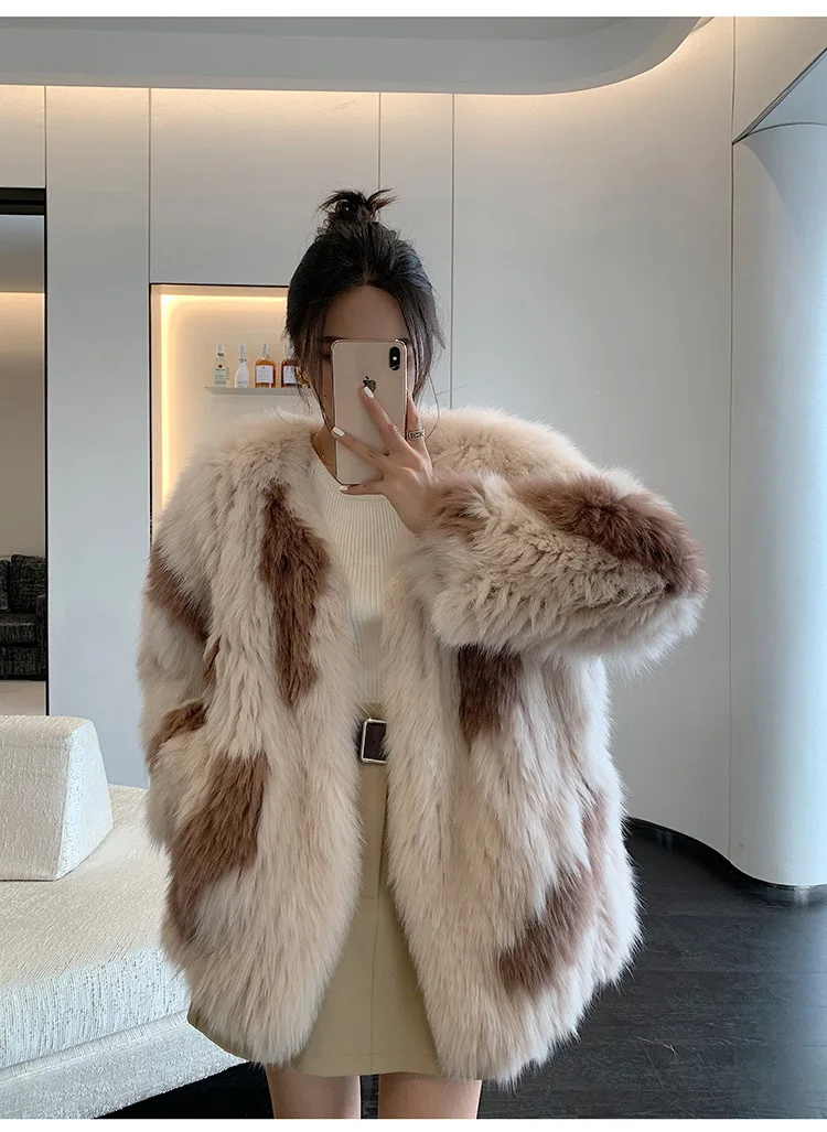 

2023 Fox Hair Woven Real Fur Coat for Women's Winter New Ivanka Style Elegant Fur Coat